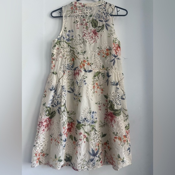 Johhny Was Sage Caprice Lace Up Silk Blend Eyelet Mini Dress Size XS - Picture 4 of 5